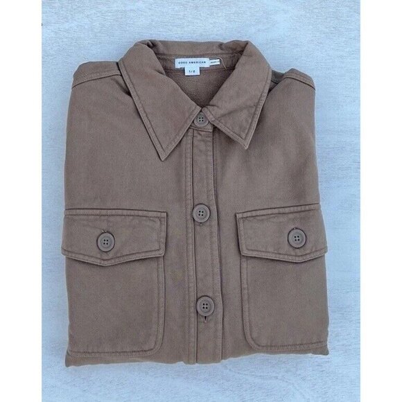 GSO235 Good American Cotton Fleece Shacket Shirt Jacket Size 1/2 - Picture 6 of 10